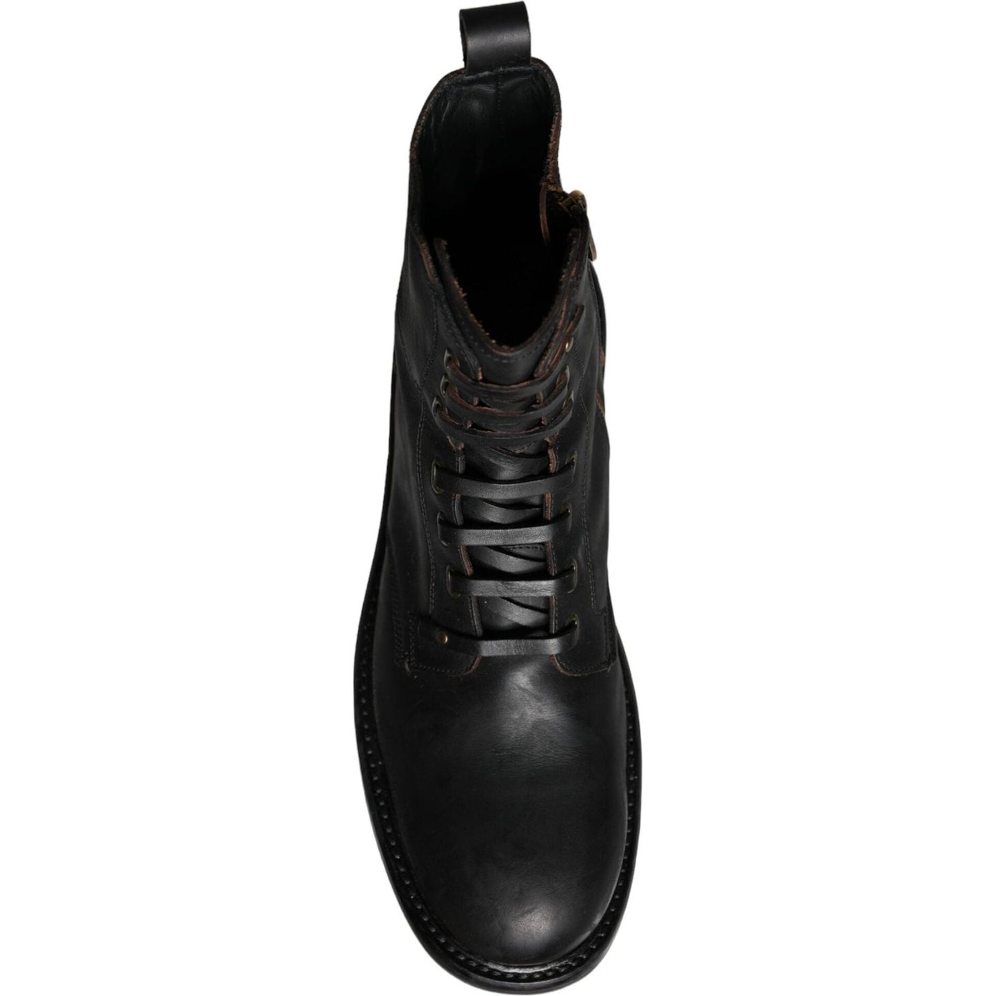 Dolce & Gabbana Black Lace Up Mid Calf Boots Men Shoes Dolce & Gabbana