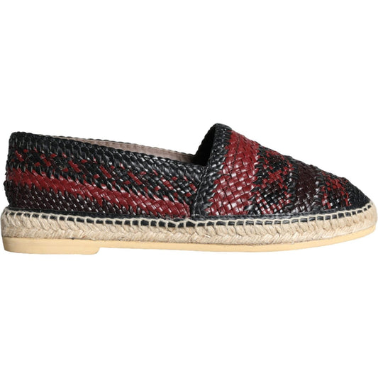 Dolce & Gabbana Black Maroon Woven Leather Buffalo Men Espadrille Shoes Dolce & Gabbana