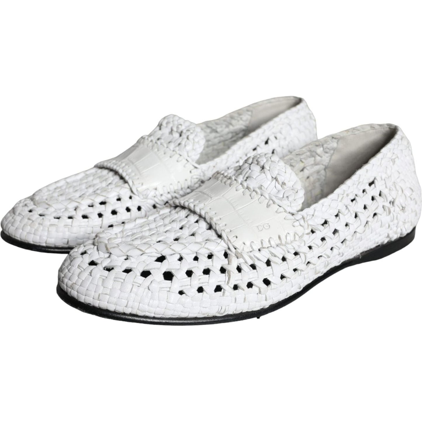 Dolce & Gabbana White Woven Leather Slip On Loafers Men Shoes Dolce & Gabbana