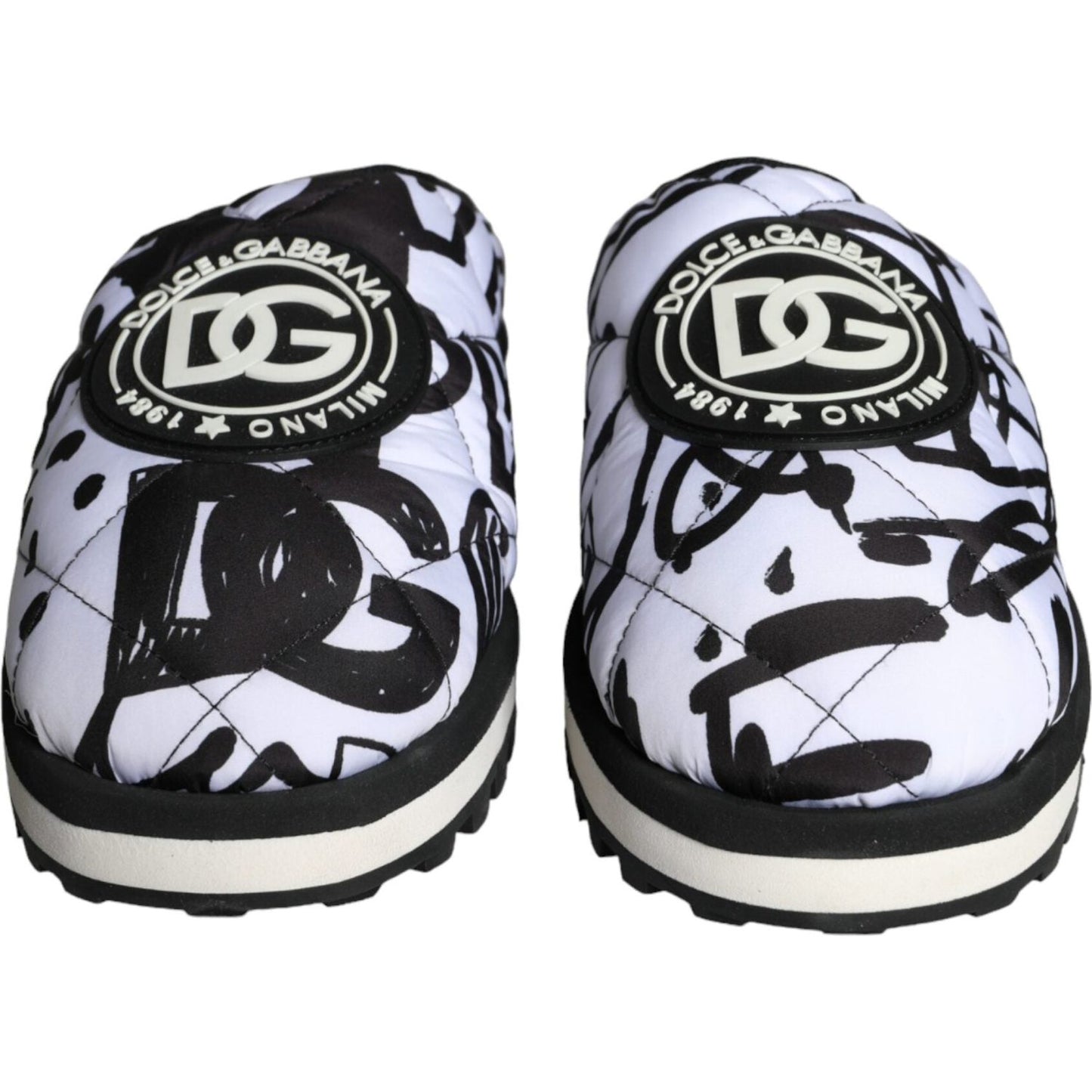 Dolce & Gabbana Black White Quilted Logo Sandals Slides Shoes Dolce & Gabbana