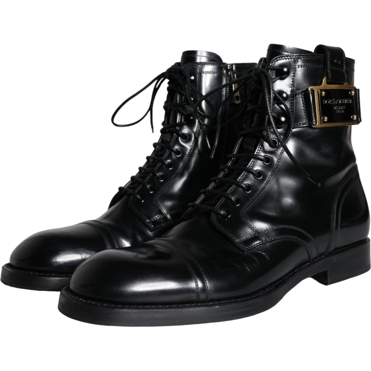 Dolce & Gabbana Black Logo Lace Up Mid Calf Men Boots Shoes Dolce & Gabbana