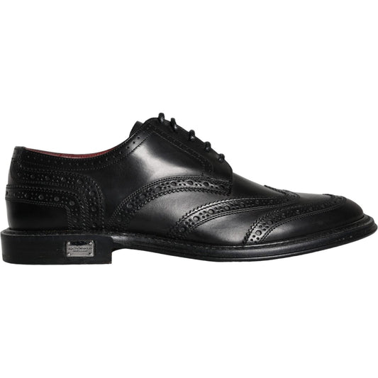 Dolce & Gabbana Black Leather Oxford Wingtip Formal Men Shoes
