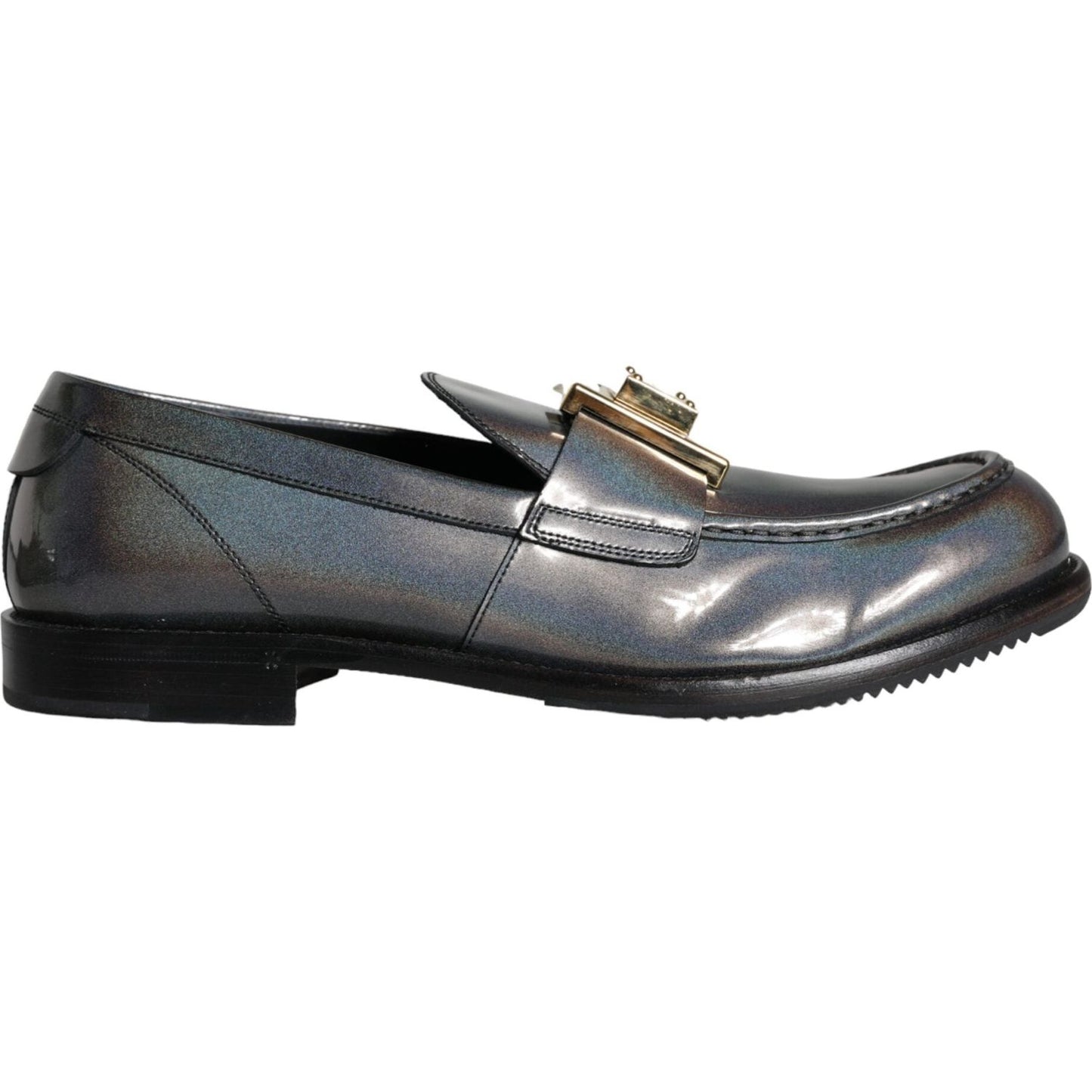 Dolce & Gabbana Silver Leather Logo Plaque Slip On Men Loafers Shoes Dolce & Gabbana