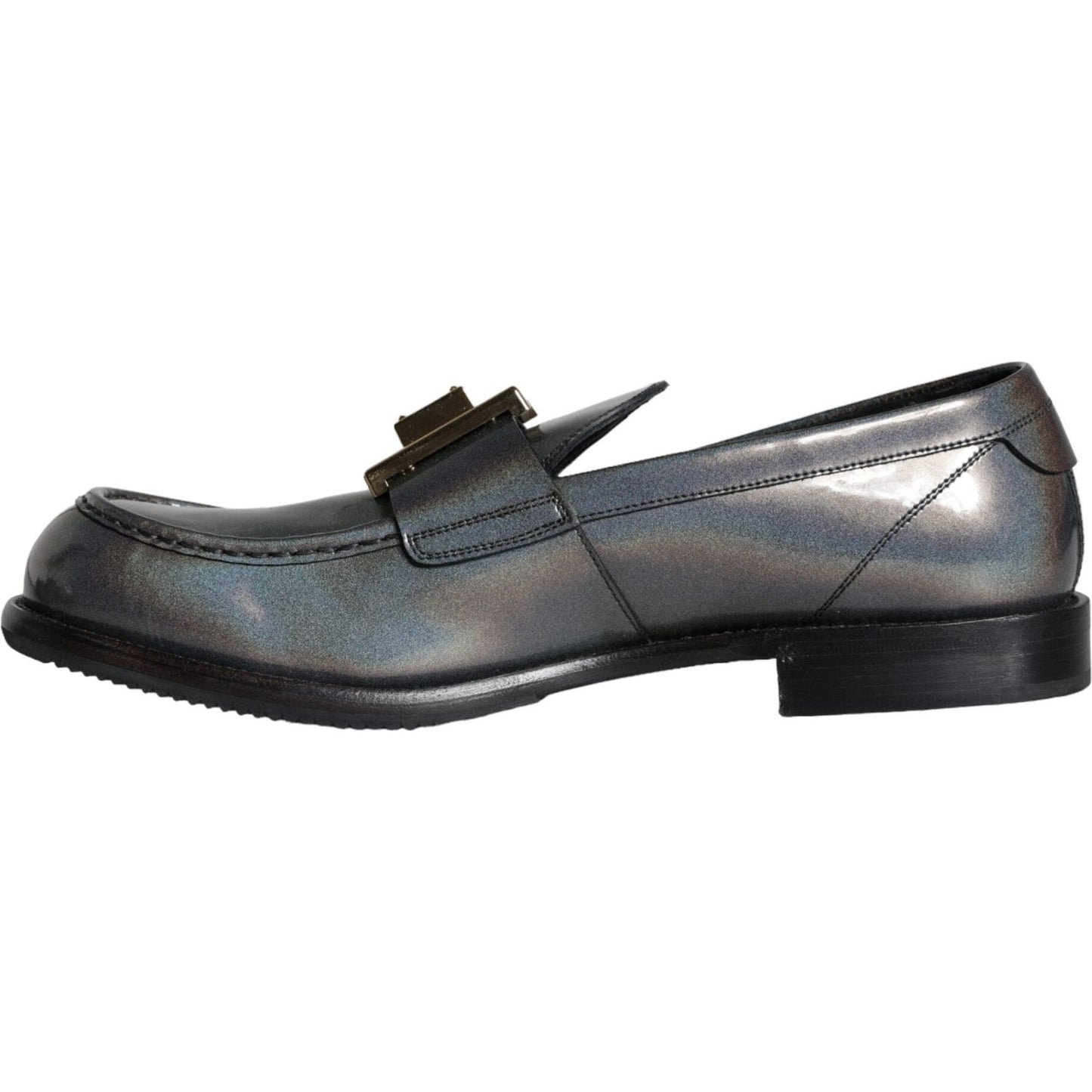 Dolce & Gabbana Silver Leather Logo Plaque Slip On Men Loafers Shoes Dolce & Gabbana