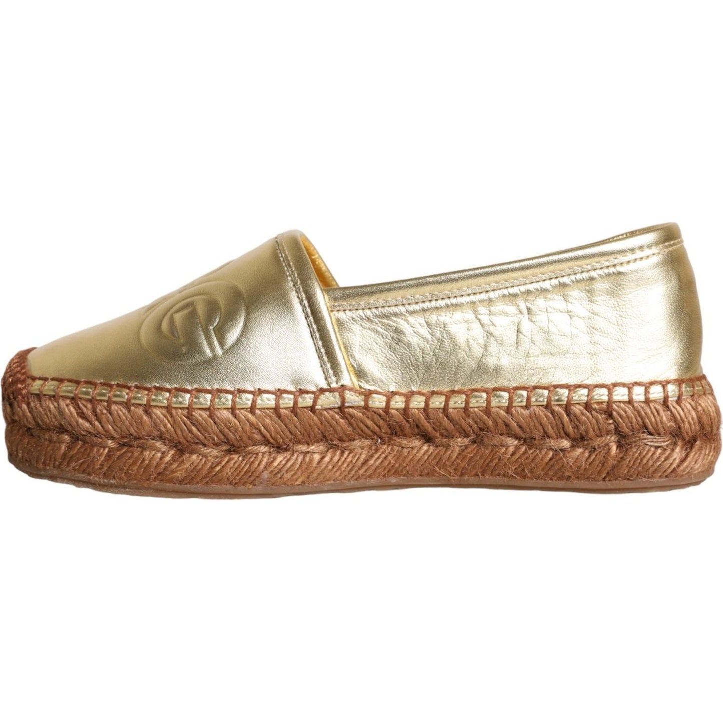 Dolce & Gabbana Gold Leather Loafers Flats Espadrille Shoes Dolce & Gabbana