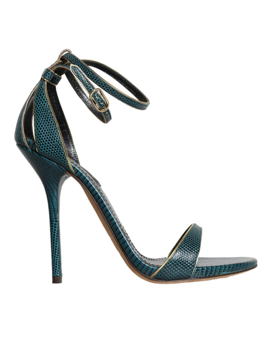 Dolce & Gabbana Dark Green Calf Leather Heels Sandals Shoes Dolce & Gabbana