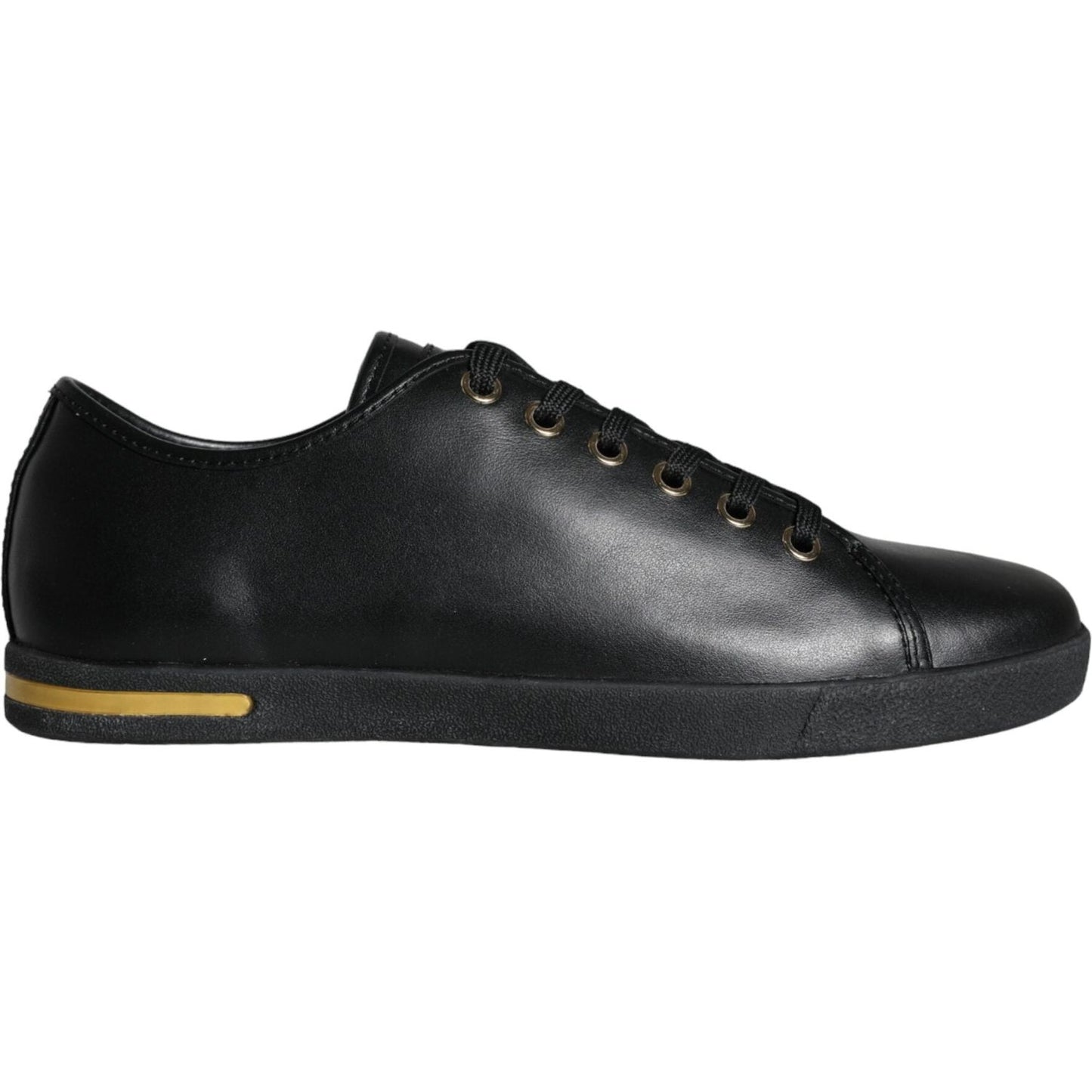 Dolce & Gabbana Black Gold Leather Classic Sneakers Shoes Dolce & Gabbana