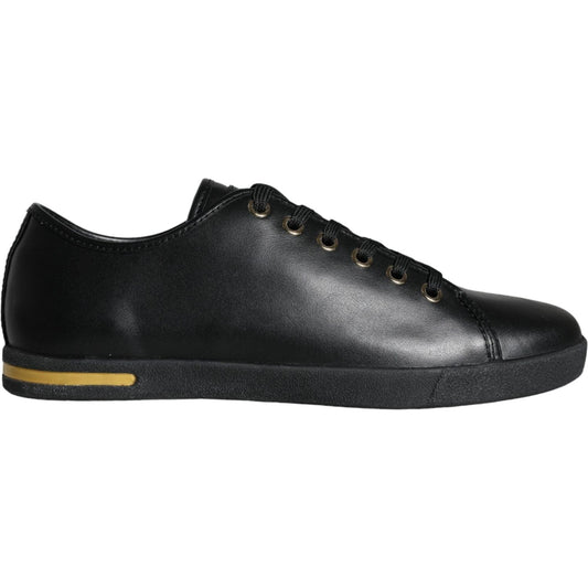 Dolce & Gabbana Black Gold Leather Classic Sneakers Shoes Dolce & Gabbana