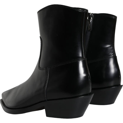 Dolce & Gabbana Black Leather Ankle Boots Booties Shoes