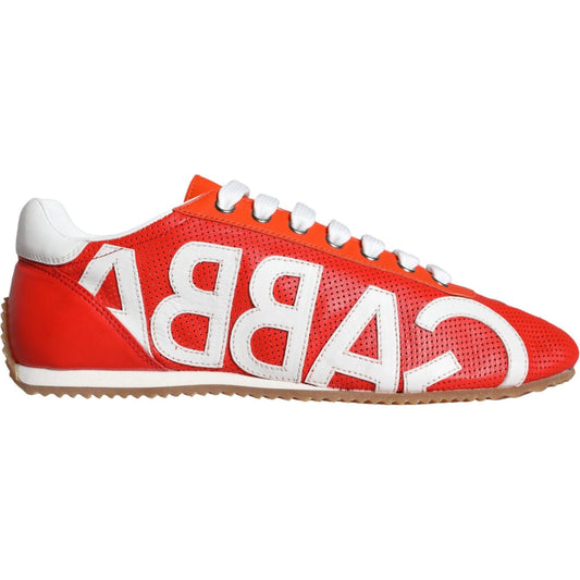 Dolce & Gabbana Red White Leather Logo Casual Sneakers Shoes Dolce & Gabbana