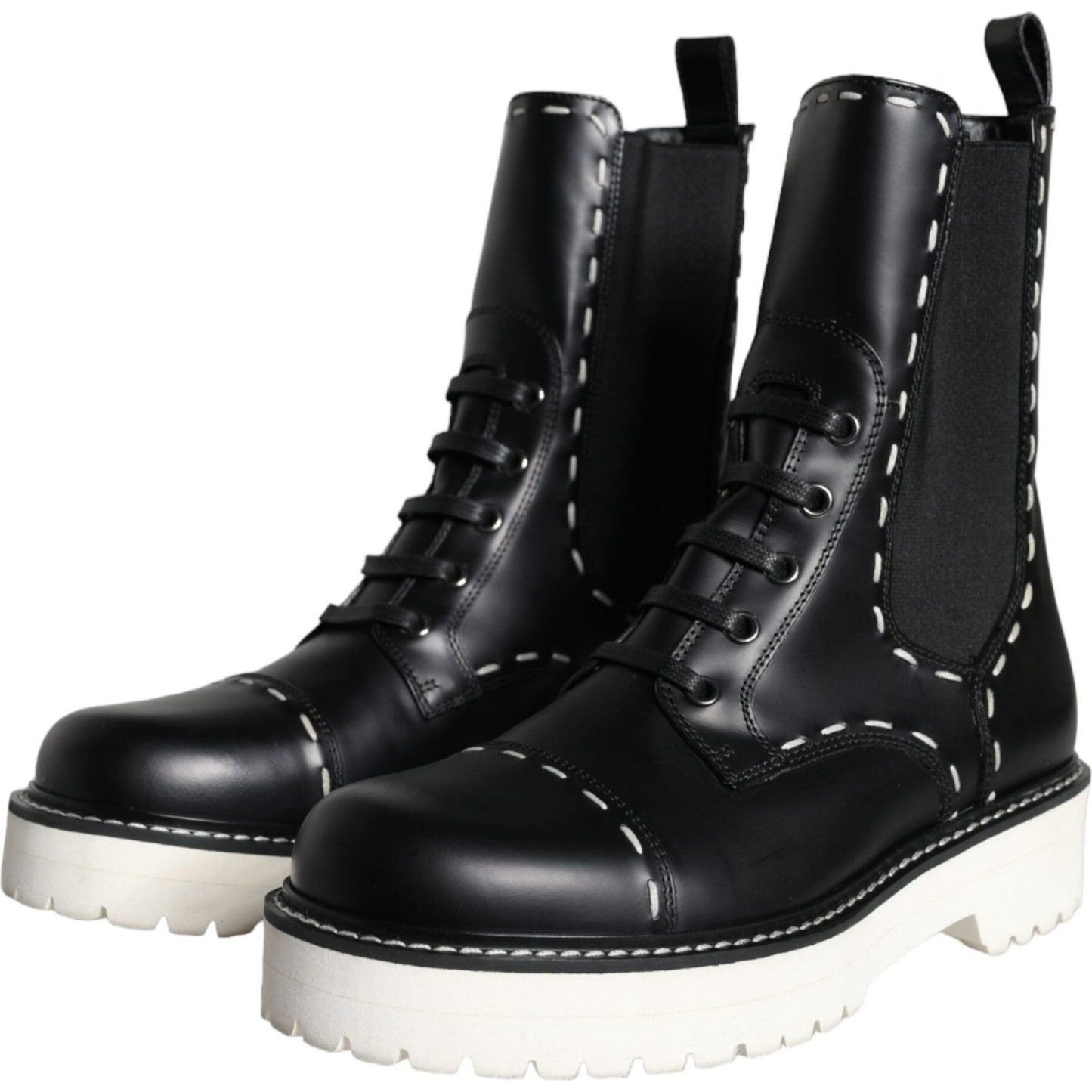 Dolce & Gabbana Black Leather Combat Mid Calf Boots Shoes Dolce & Gabbana