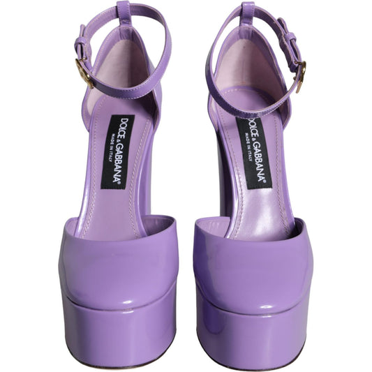 Dolce & Gabbana Purple Leather Platform Ankle Strap Sandals Shoes Dolce & Gabbana