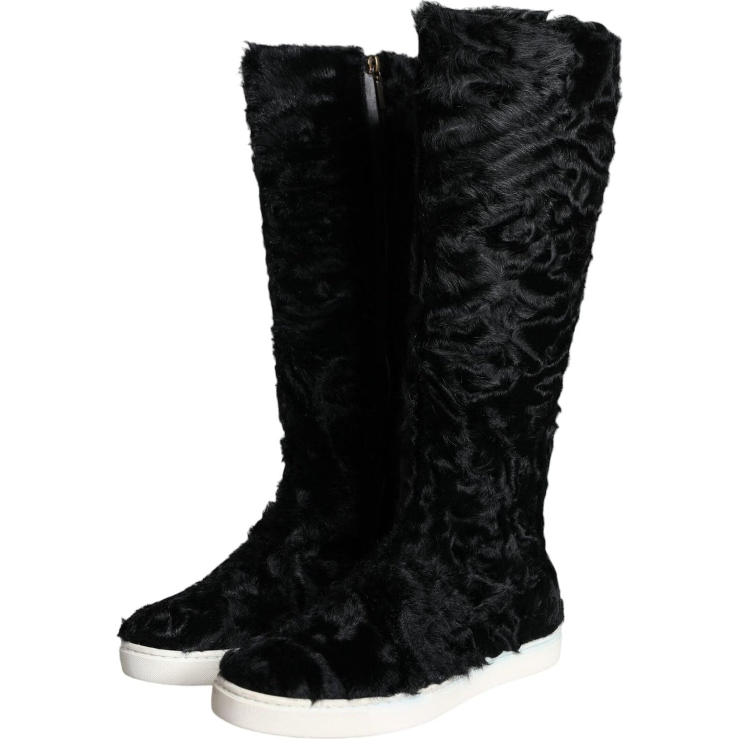 Dolce & Gabbana Black Xiangao Lamb Fur Leather Boots Shoes Dolce & Gabbana