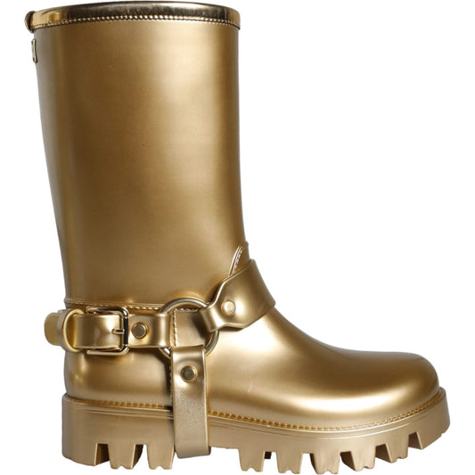 Dolce & Gabbana Metallic Gold Rubber PVC Rain Boots Shoes Dolce & Gabbana