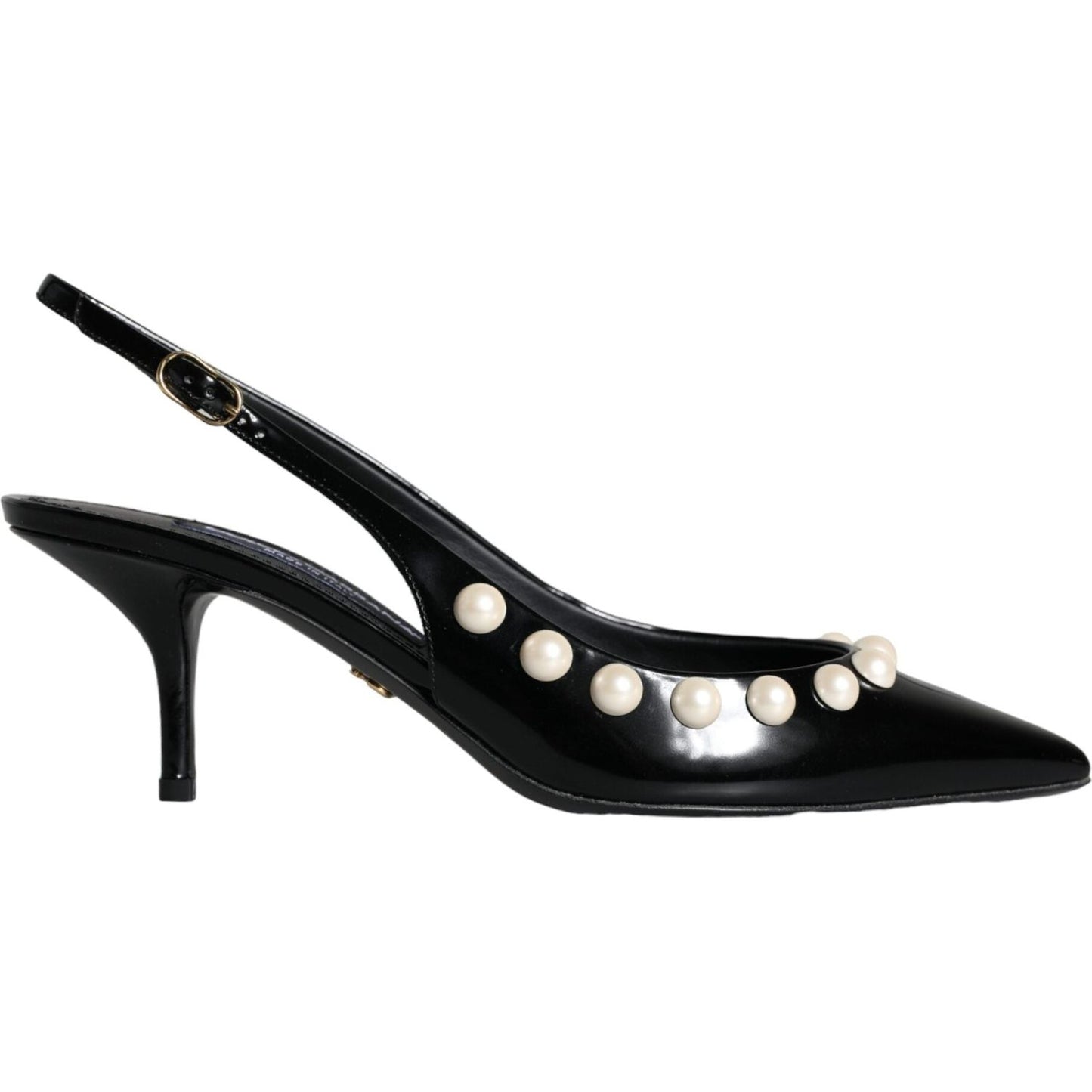 Dolce & Gabbana Black Leather Faux Pearl Heel Slingback Shoes Dolce & Gabbana