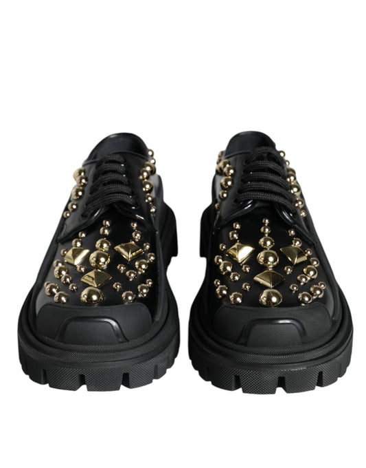 Dolce & Gabbana Black Leather Trekking Derby Embellished Shoes Dolce & Gabbana