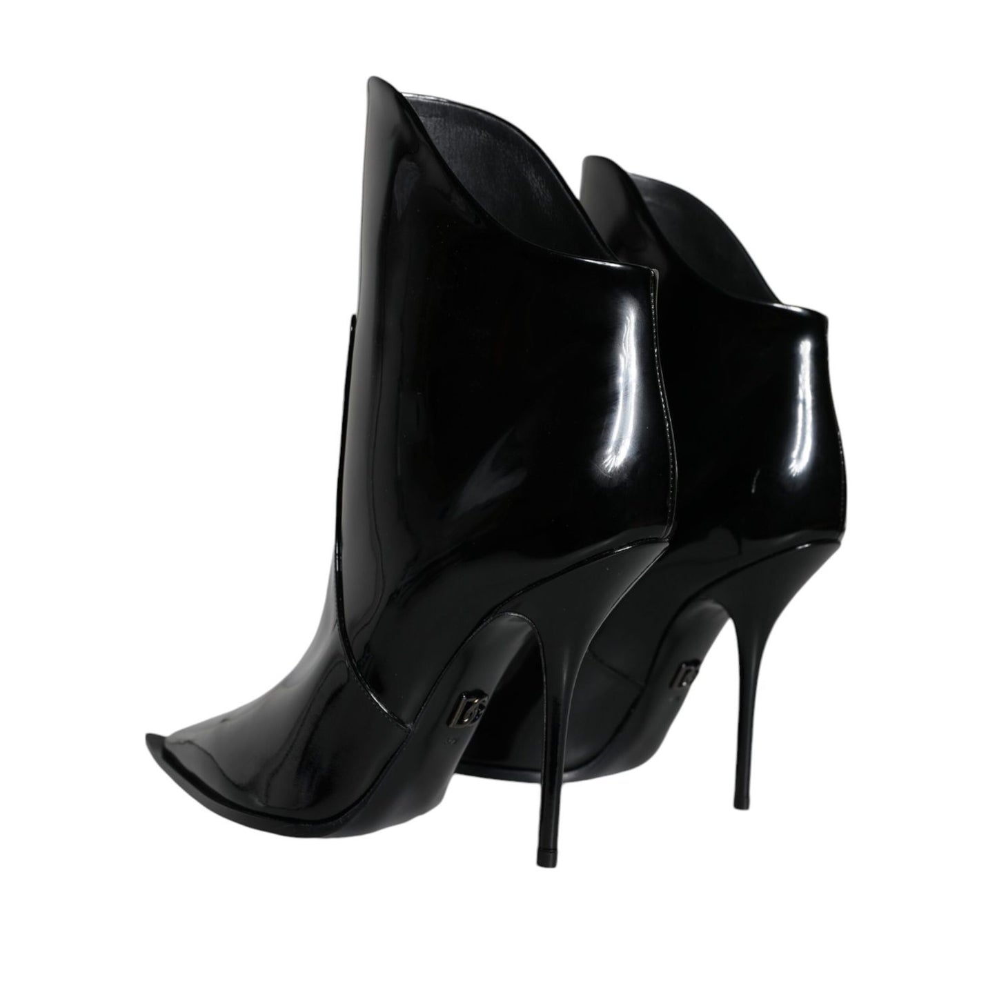 Dolce & Gabbana Black Patent Leather Pointed Ankle Boots Shoes