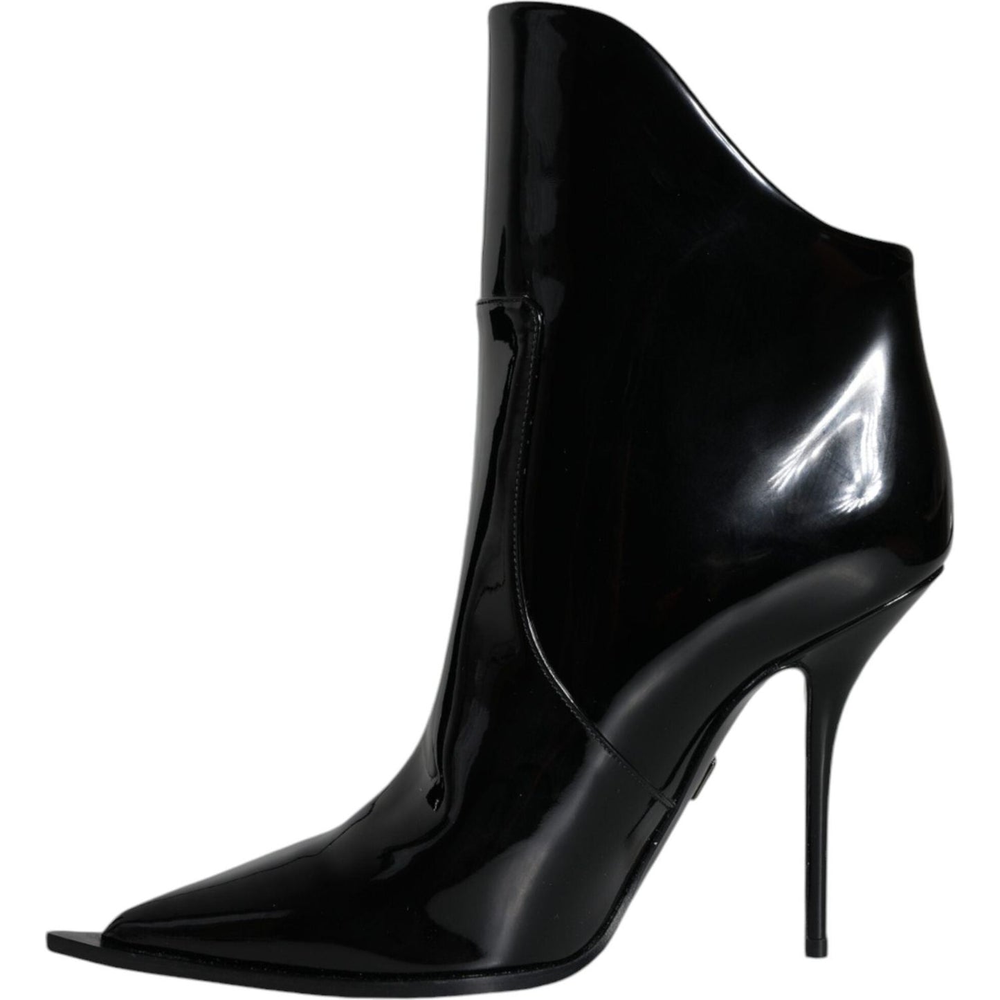 Dolce & Gabbana Black Patent Leather Pointed Ankle Boots Shoes