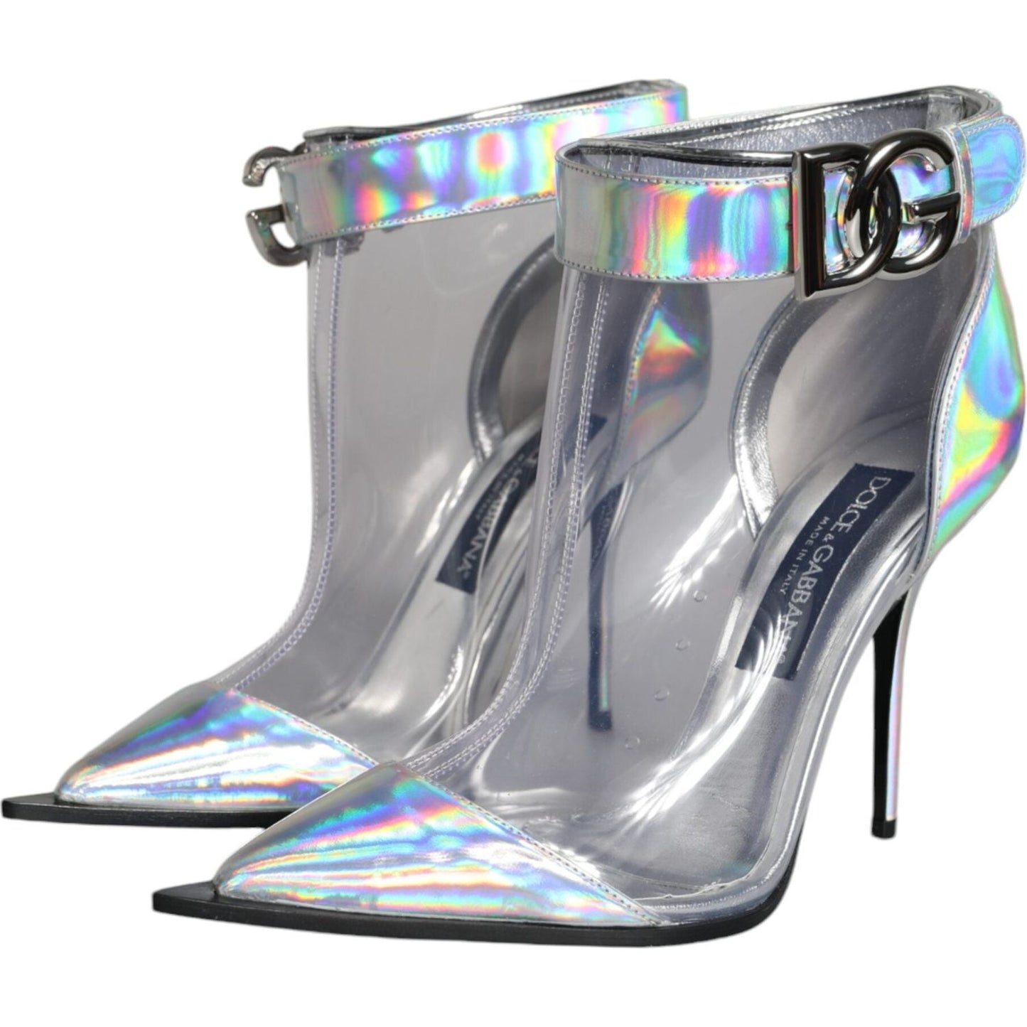 Dolce & Gabbana Silver Iridescent PVC Pointed Short Boots Shoes Dolce & Gabbana