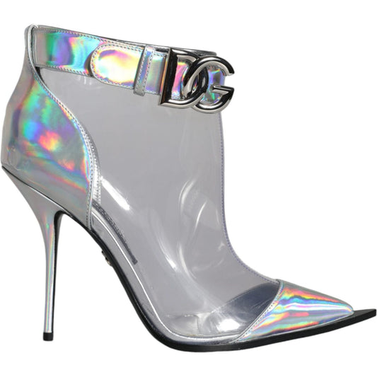 Dolce & Gabbana Silver Iridescent PVC Pointed Short Boots Shoes Dolce & Gabbana