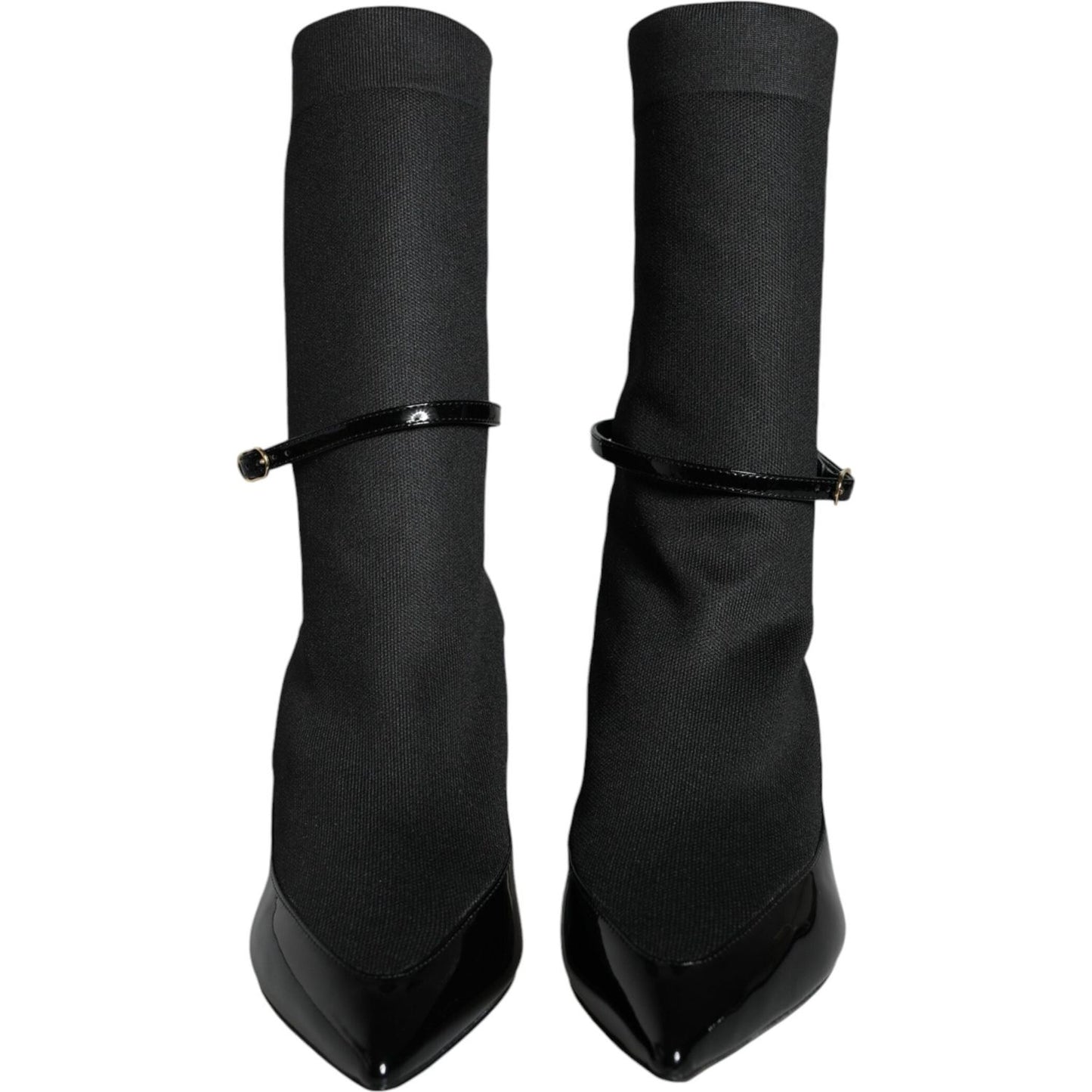 Dolce & Gabbana Black Leather Stilettos Booties Socks Shoes Dolce & Gabbana