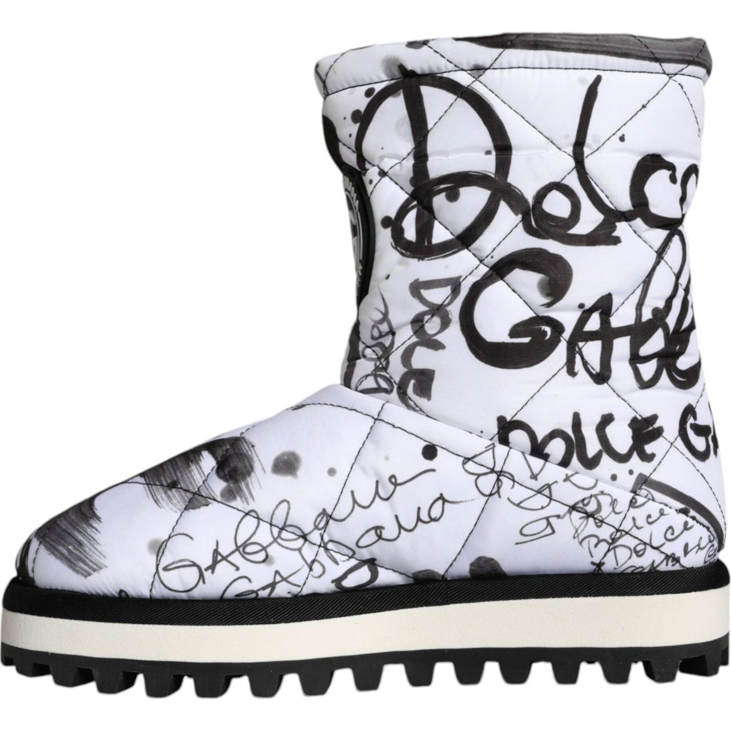 Dolce & Gabbana White Padded Logo Print Mid Calf Boots Shoes Dolce & Gabbana