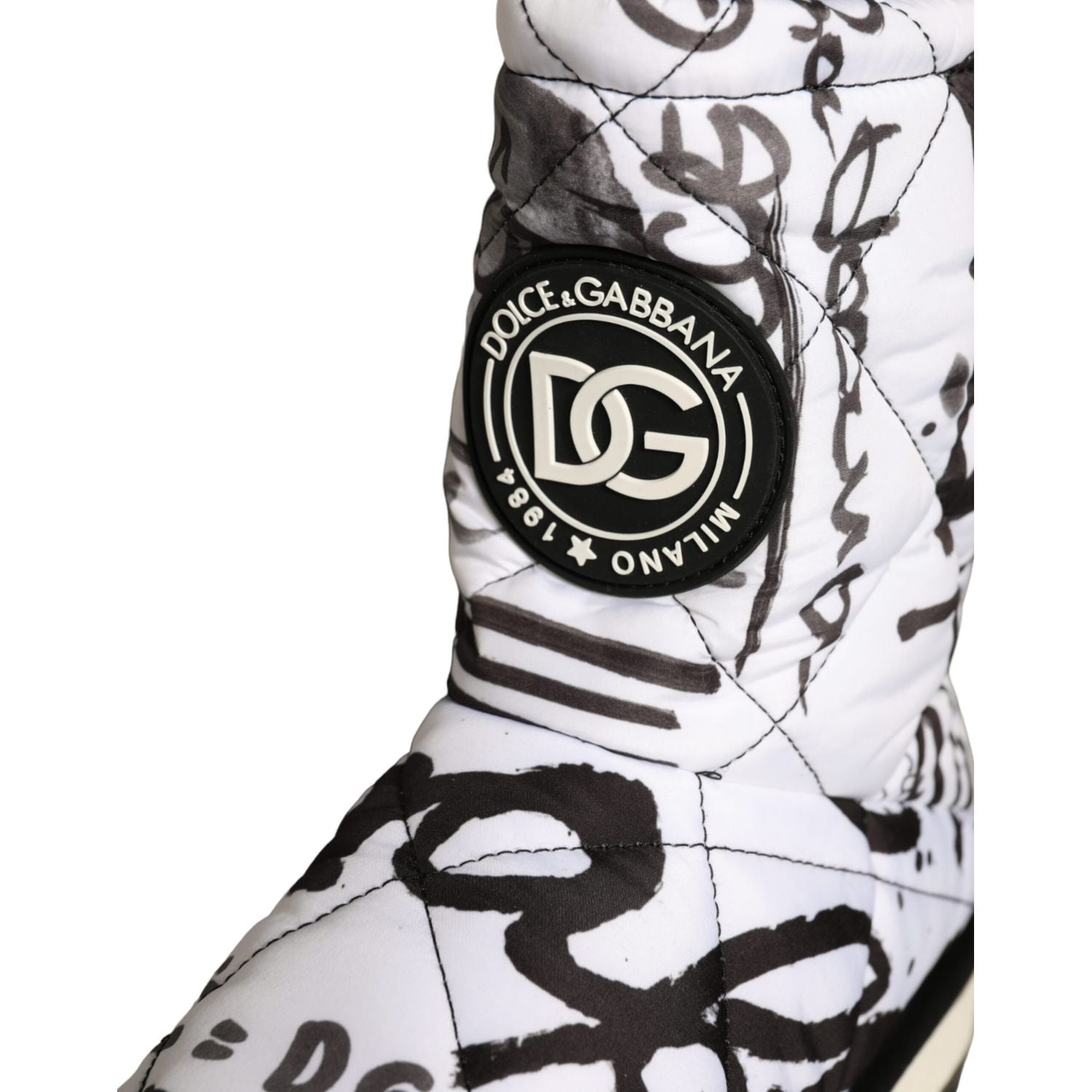 Dolce & Gabbana White Padded Logo Print Mid Calf Boots Shoes