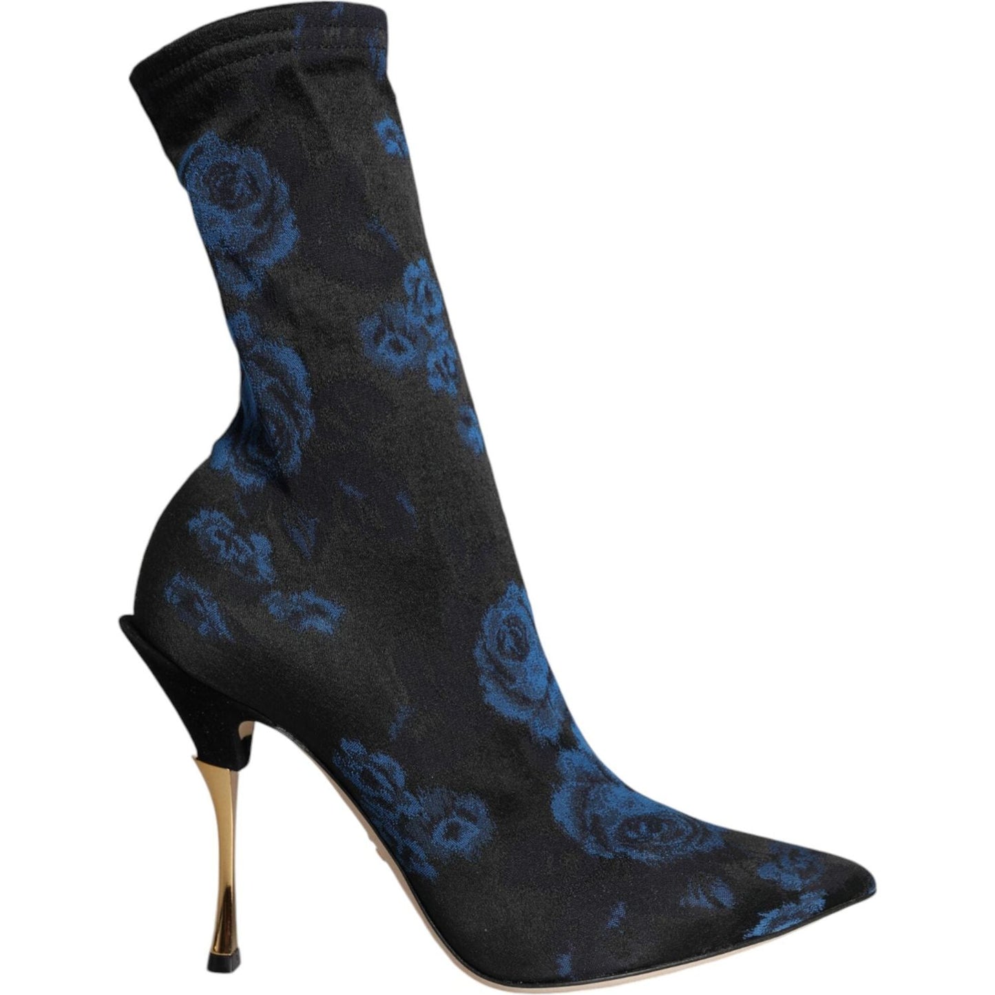 Dolce & Gabbana Black Floral Stretch Mid Calf Boots Shoes