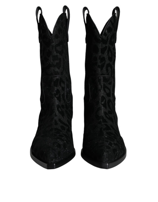 Dolce & Gabbana Black Gray Leopard Cowboy Boots Shoes Dolce & Gabbana