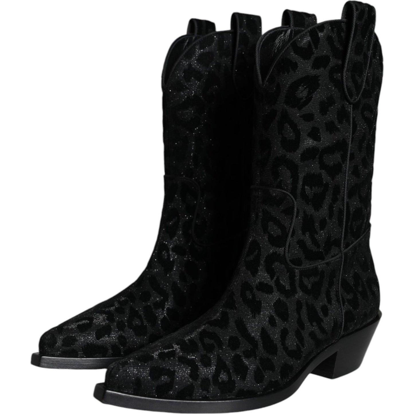 Dolce & Gabbana Black Gray Leopard Cowboy Boots Shoes Dolce & Gabbana