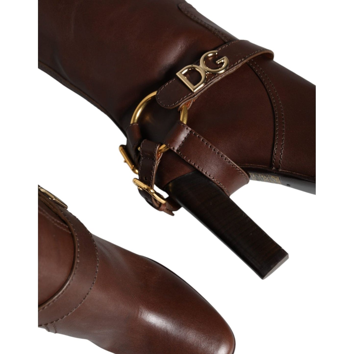 Dolce & Gabbana Brown Leather Gold Tone Logo High Boots Shoes