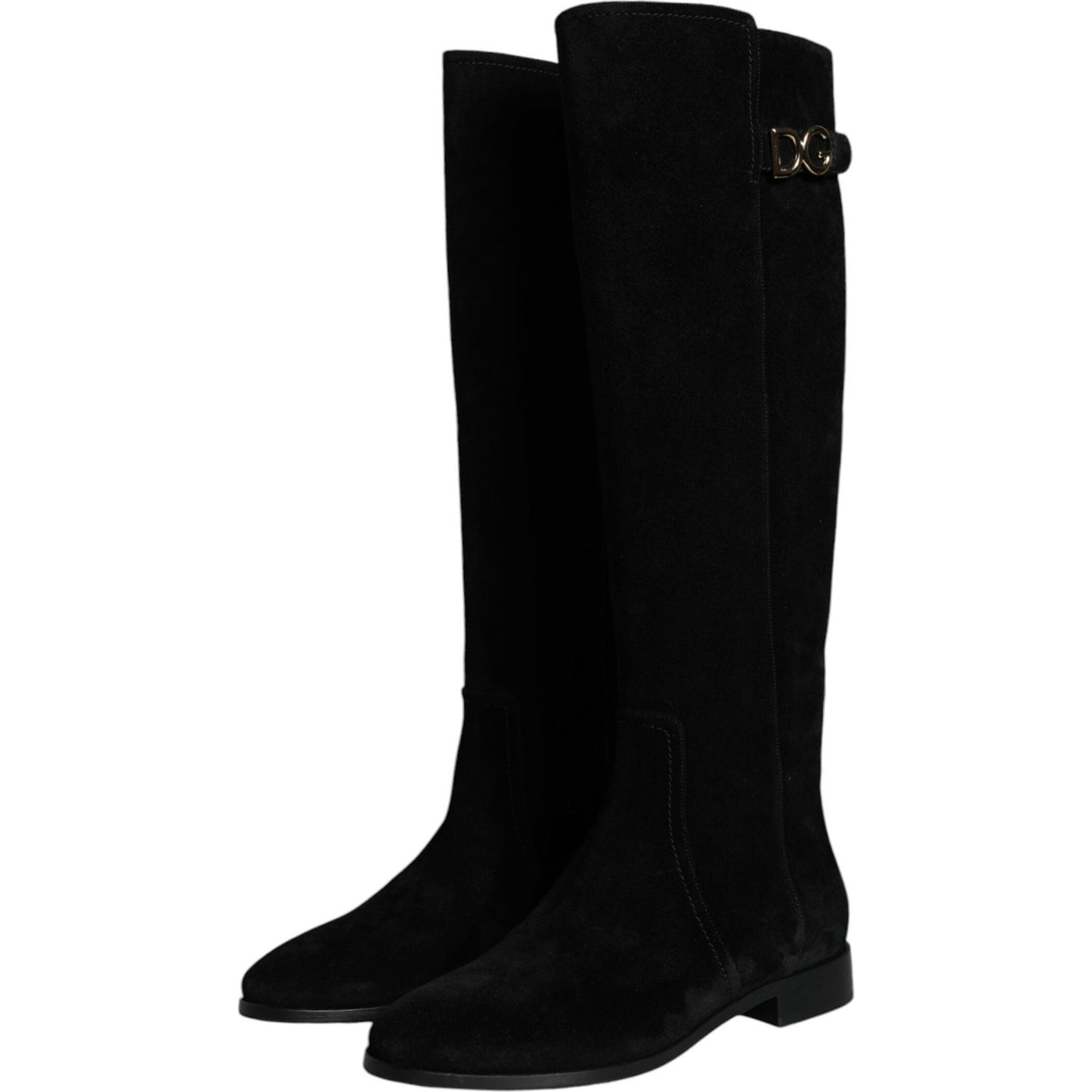 Dolce & Gabbana Black Suede Leather Knee High Boots Shoes