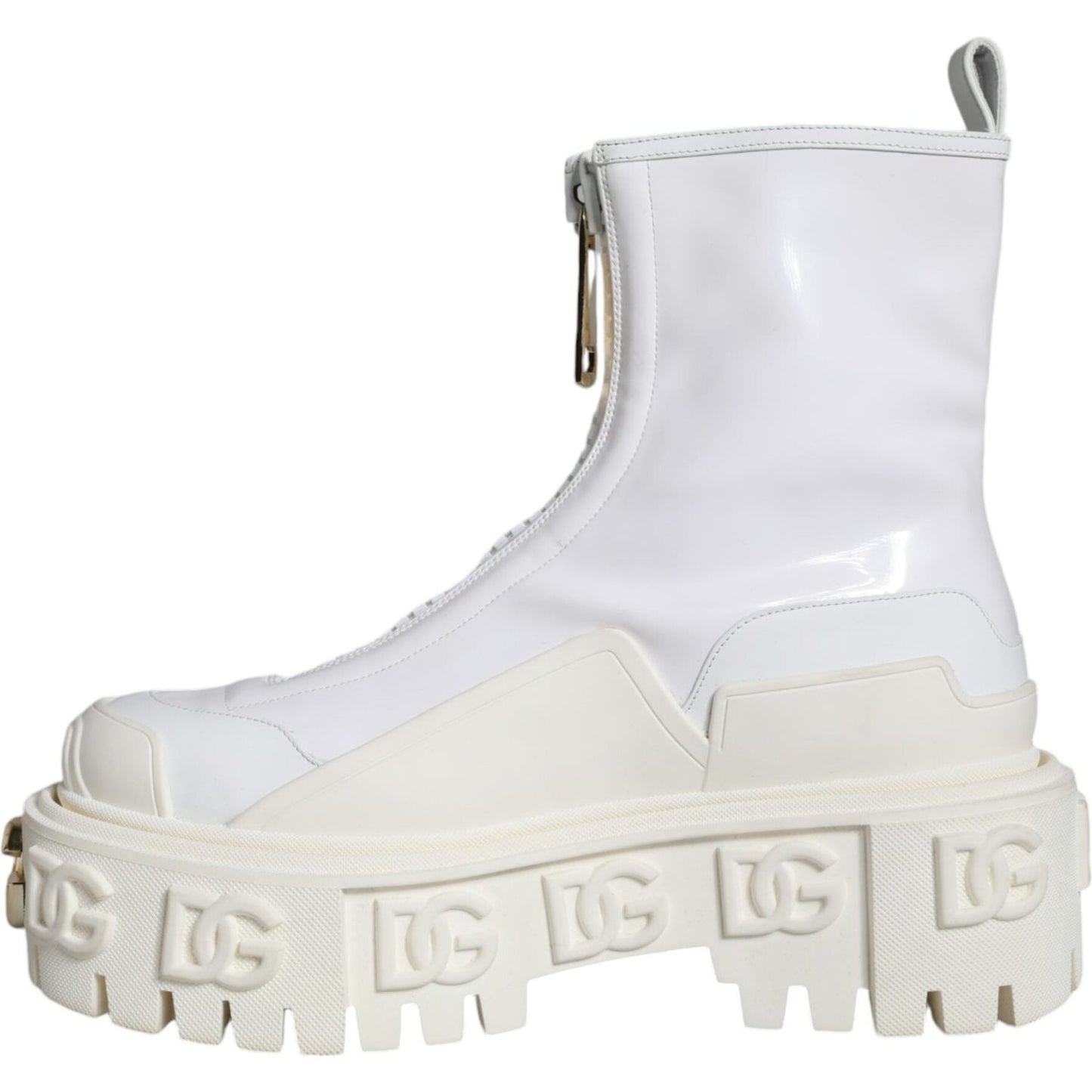 Dolce & Gabbana White Leather Rubber Logo Ankle Boots Shoes Dolce & Gabbana