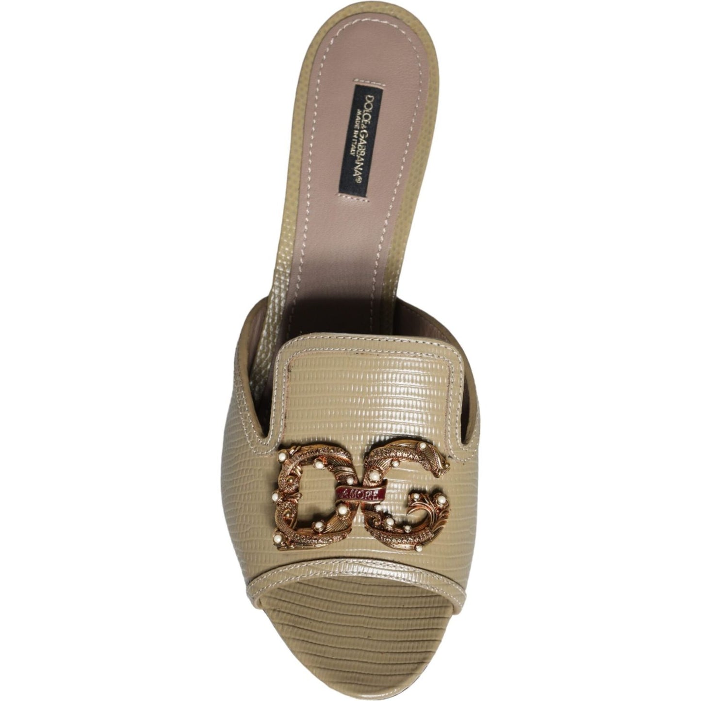 Dolce & Gabbana Beige DG Amore Slip On Heels Sandals Shoes Dolce & Gabbana