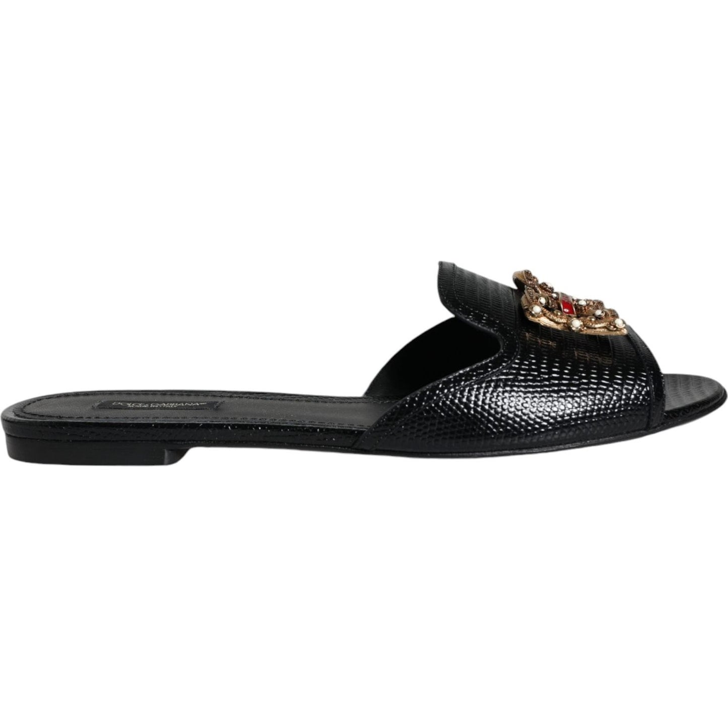 Dolce & Gabbana Black DG Amore Leather Slip On Flats Shoes Dolce & Gabbana