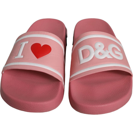 Dolce & Gabbana Pink Leather I Love D&G Sandals Slides Shoes Dolce & Gabbana