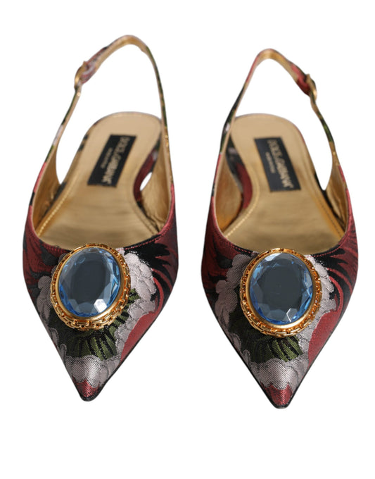 Dolce & Gabbana Multicolor Jacquard Crystal Flats Slingback Shoes Dolce & Gabbana