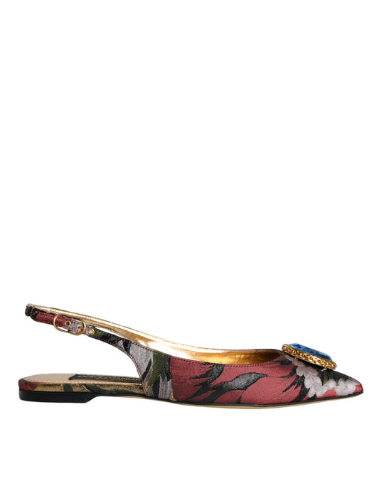 Dolce & Gabbana Multicolor Jacquard Crystal Flats Slingback Shoes Dolce & Gabbana