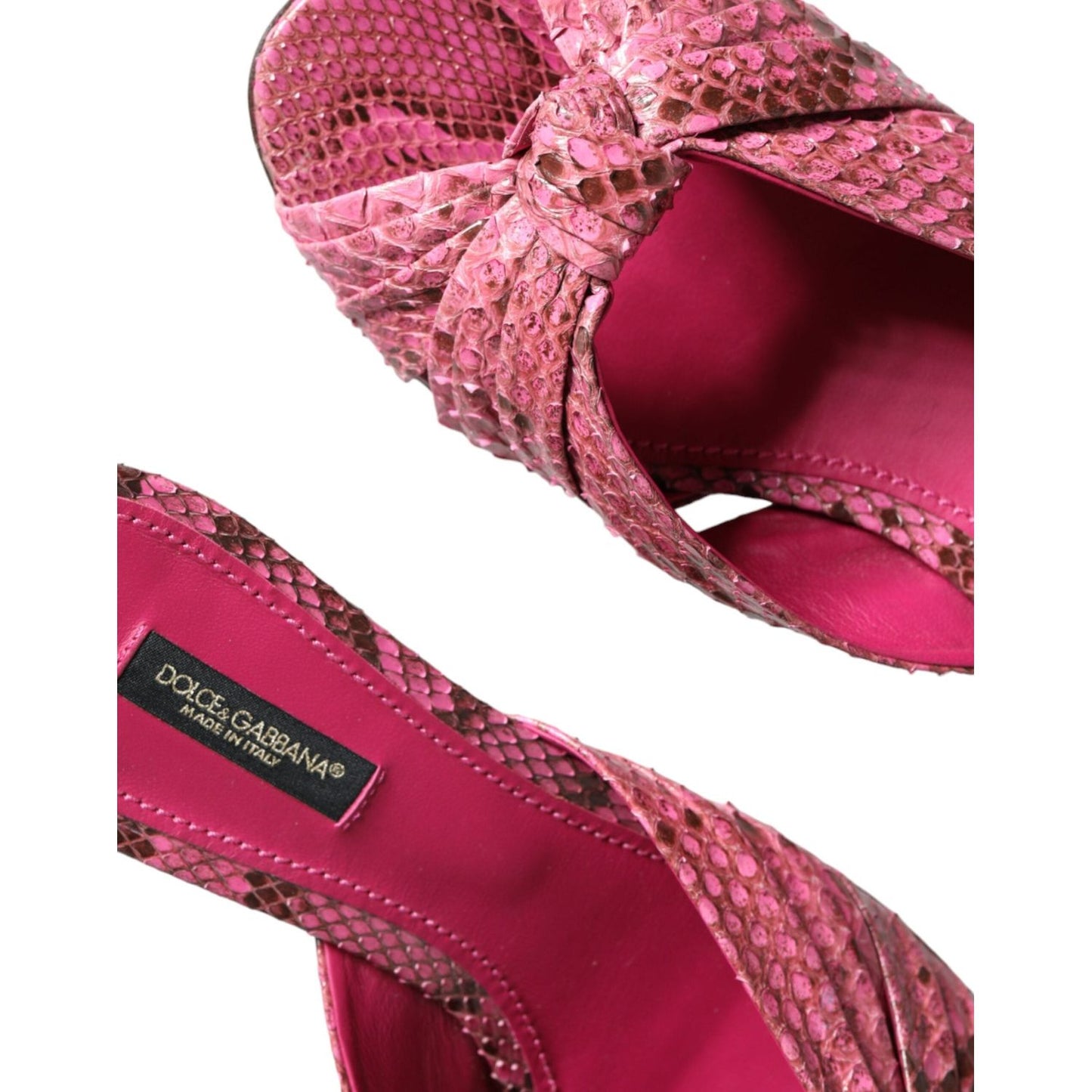 Dolce & Gabbana Pink Python Leather Kitten Heels Slides Shoes Dolce & Gabbana