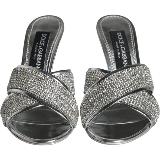 Dolce & Gabbana Silver Crystals Keira Heels Slides Shoes Dolce & Gabbana