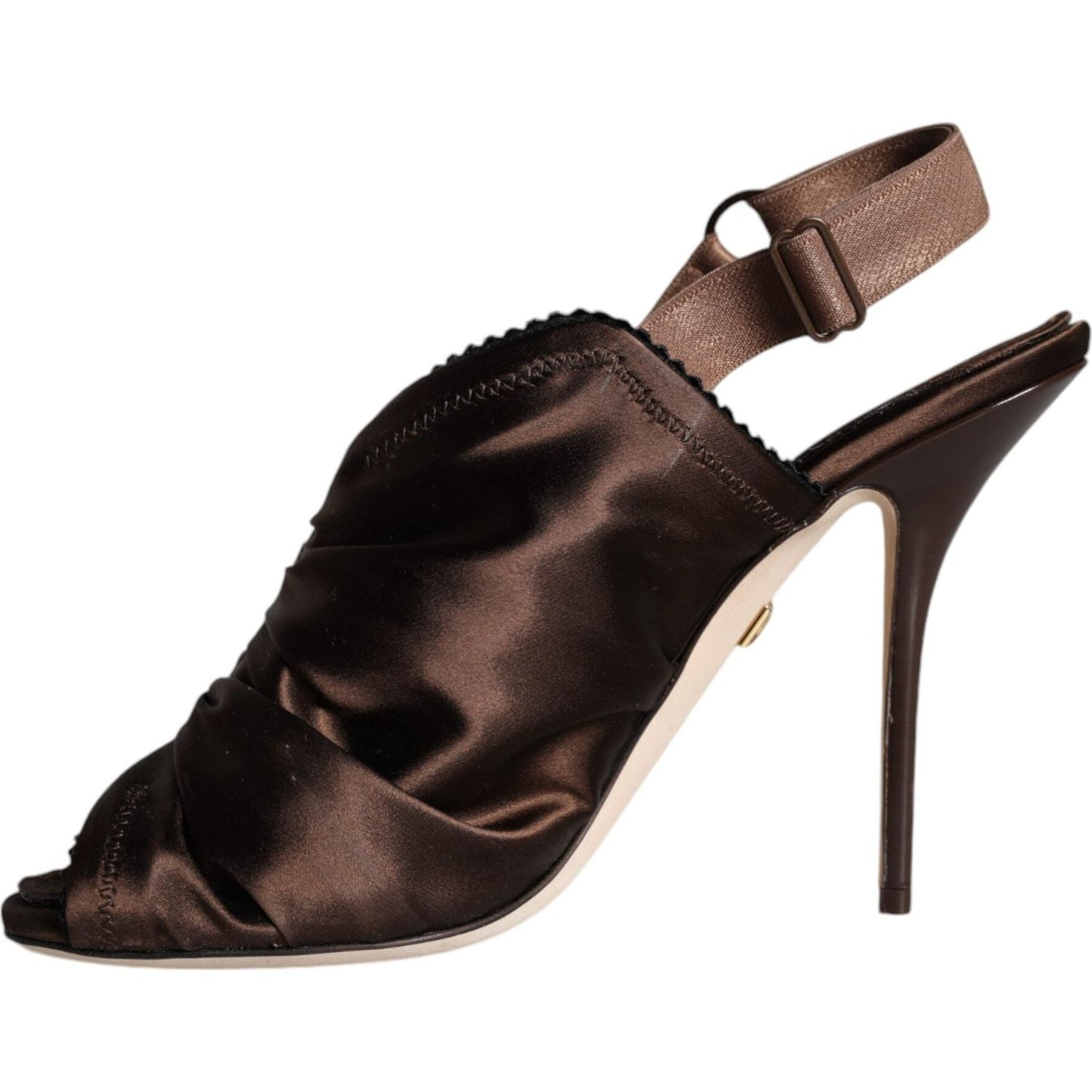 Dolce & Gabbana Brown Satin Slingback Heels Sandals Shoes Dolce & Gabbana