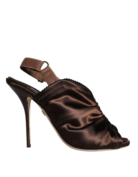 Dolce & Gabbana Brown Satin Slingback Heels Sandals Shoes Dolce & Gabbana