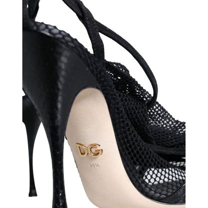 Dolce & Gabbana Black Mesh Stiletto Heels Sandals Shoes