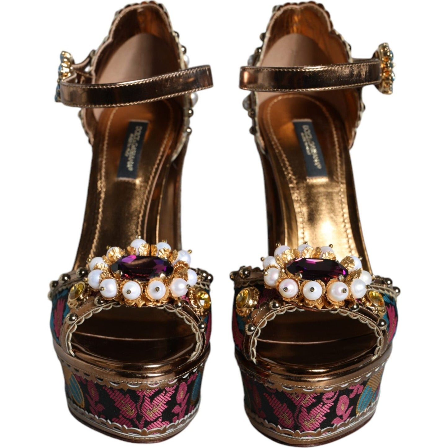 Dolce & Gabbana Fuchsia Jacquard Embellished Keira Sandals Shoes Dolce & Gabbana