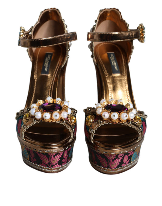 Dolce & Gabbana Fuchsia Jacquard Embellished Keira Sandals Shoes Dolce & Gabbana