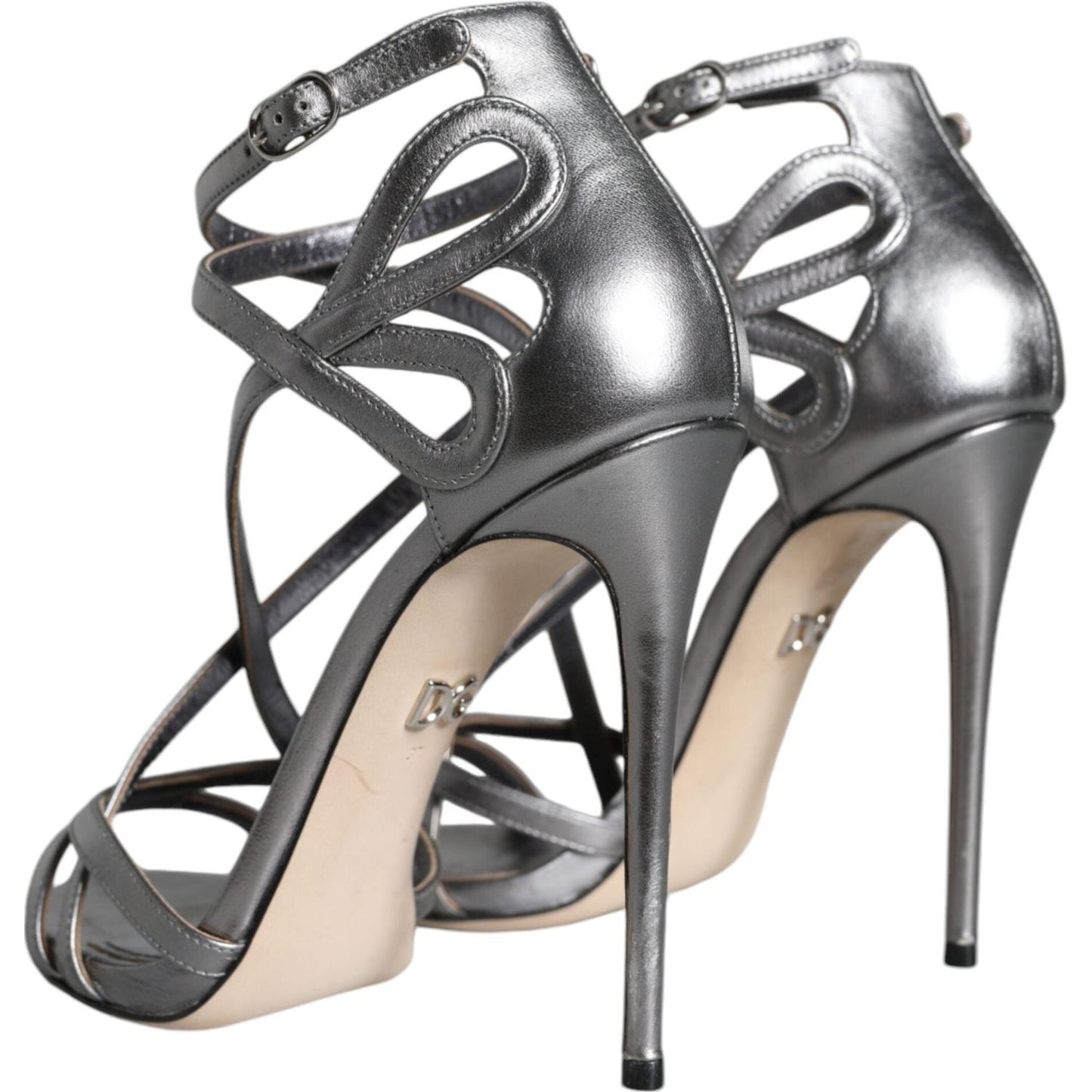 Dolce & Gabbana Silver Keira Leather Heels Sandals Shoes Dolce & Gabbana