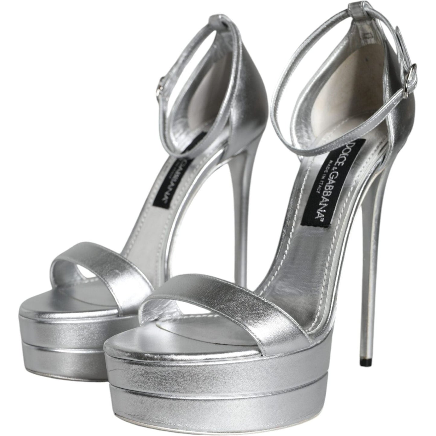 Dolce & Gabbana Silver Leather Platform Keira Sandals Shoes Dolce & Gabbana