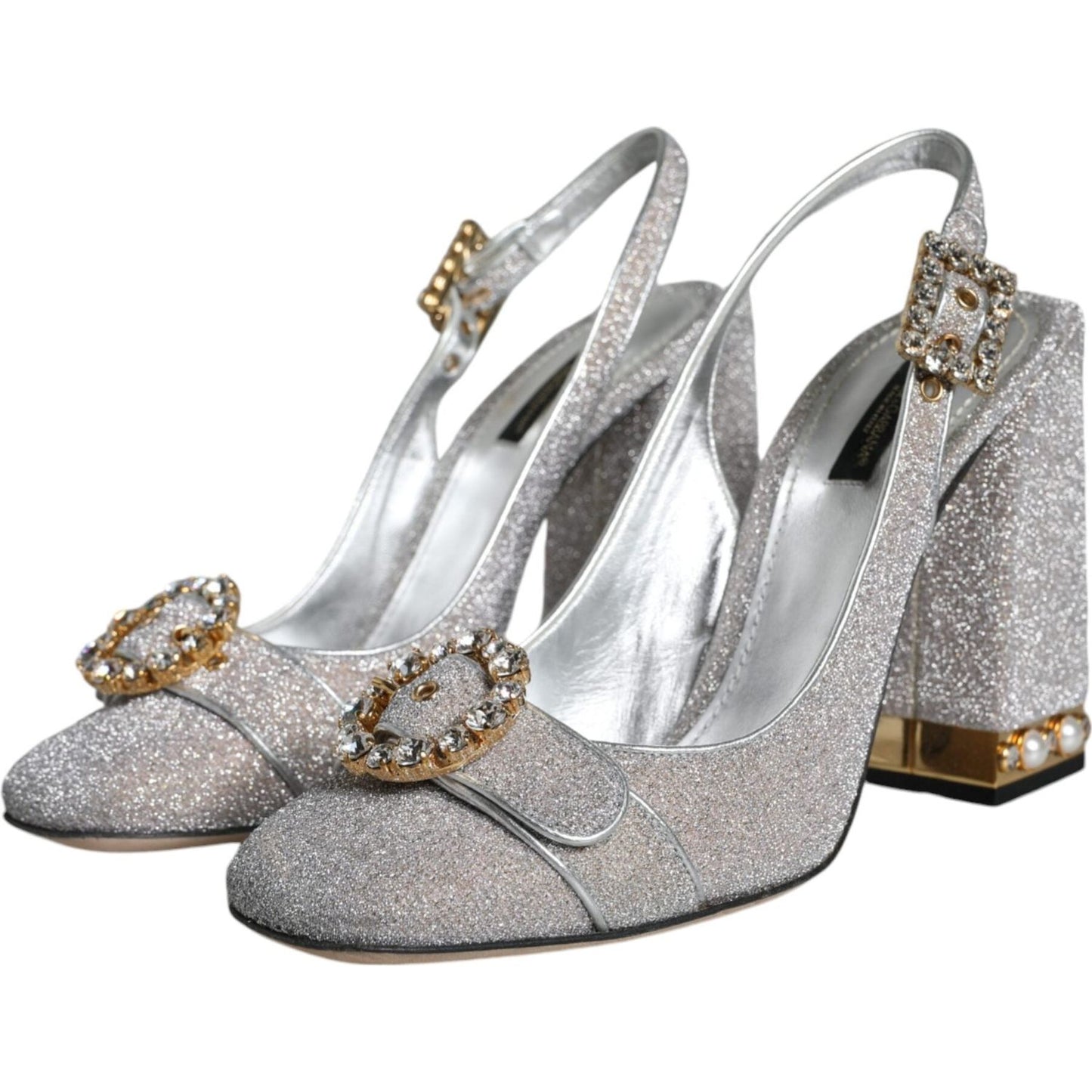 Dolce & Gabbana Silver Crystal Slingback Heels Sandals Shoes Dolce & Gabbana