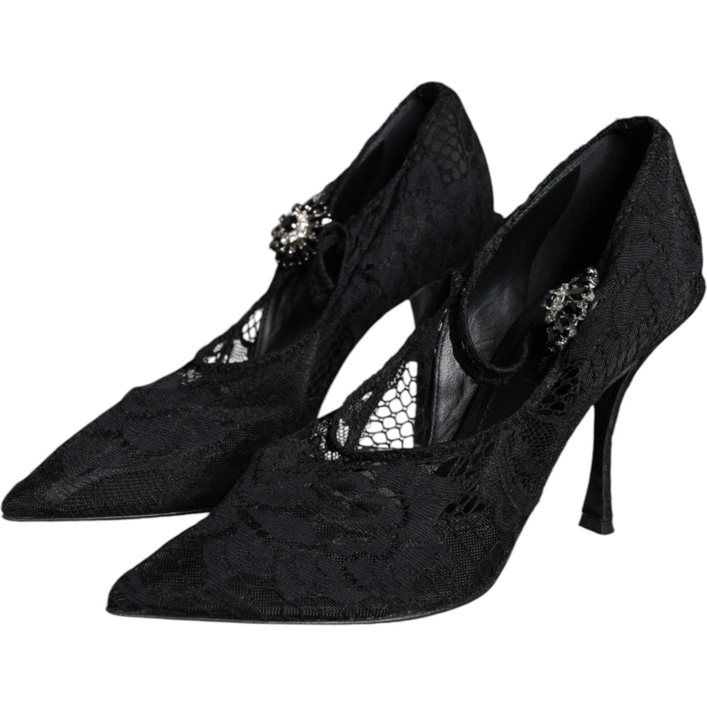 Dolce & Gabbana Black Mary Jane Pumps Lace Crystals Heels Shoes Dolce & Gabbana