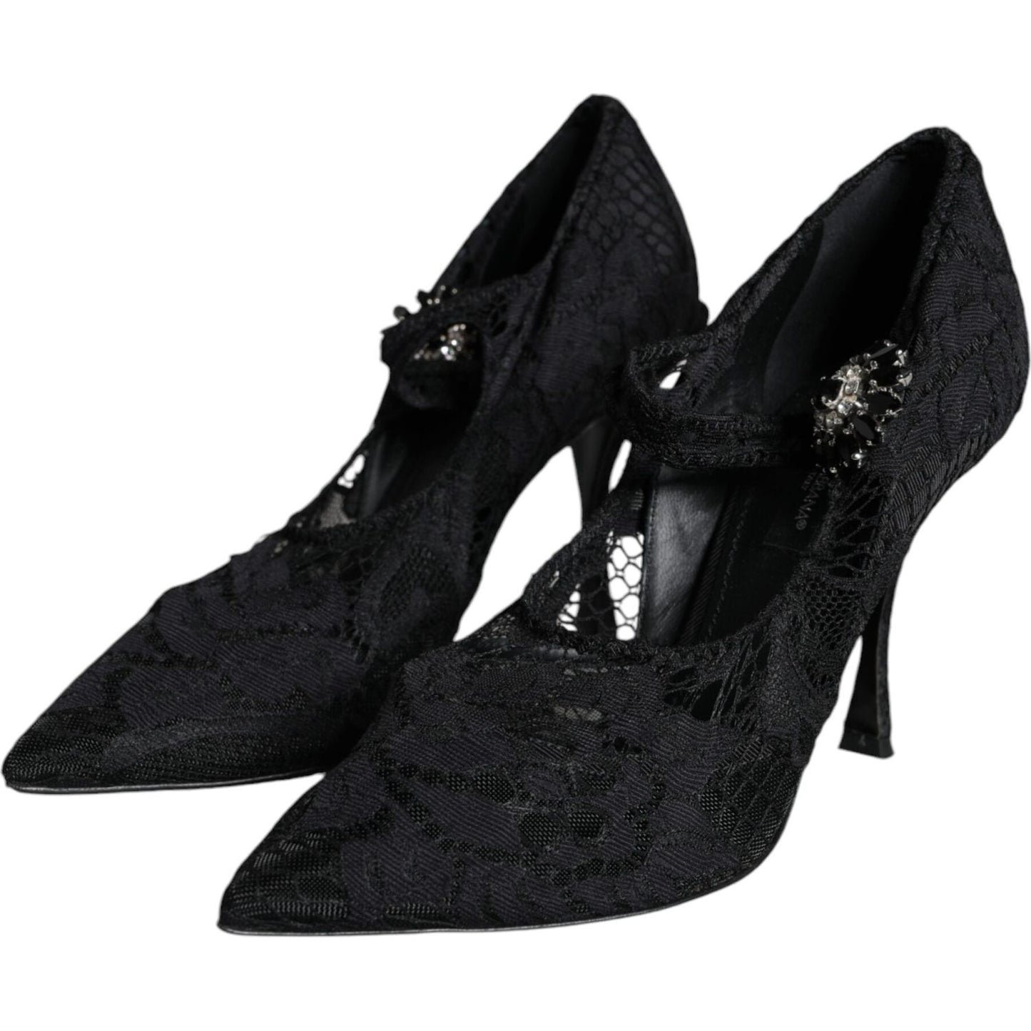 Dolce & Gabbana Black Mary Jane Pumps Lace Crystals Heels Shoes Dolce & Gabbana